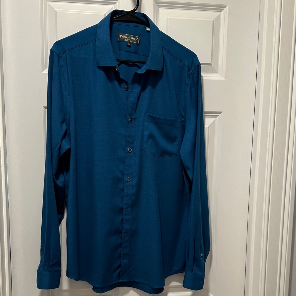Paisley & Gray Men's Teal-Blue Dress Shirt Slim Fit-- Long Sleeve neck size 17